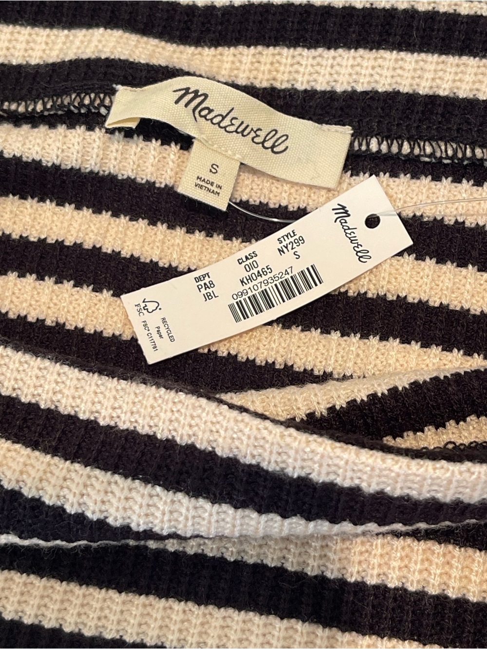 CLOSET CLOSEOUT SALE - MADEWELL Black Cream Striped Knit Boatneck Sweater - NWT - Picture 9 of 11